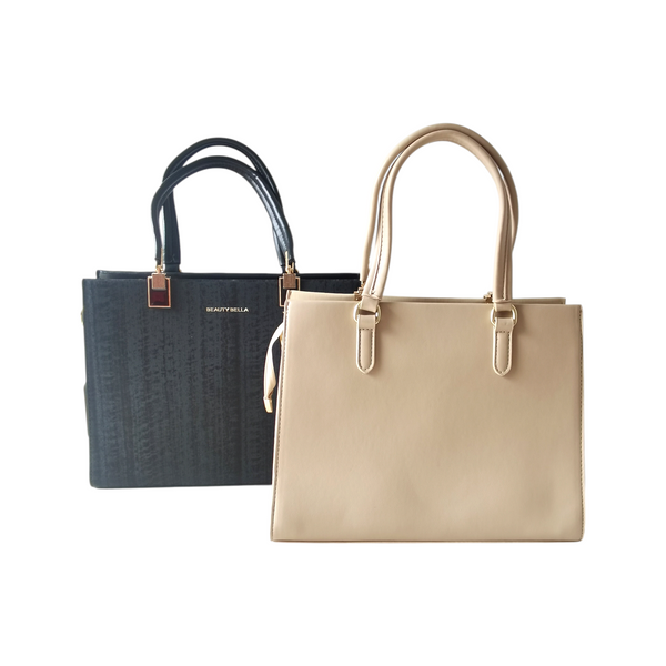 Carteras ZEFORA estructuradas en negro y beige con asas dobles y diseño elegante para mujer