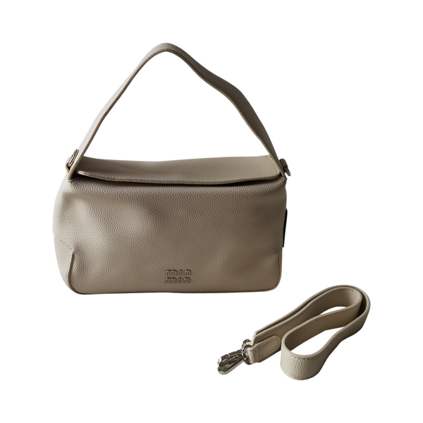 Cartera ZEFORA de color beige con diseño estructurado, asa superior y correa ajustable para un estilo sofisticado.