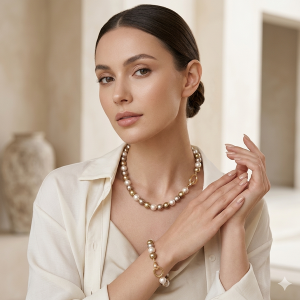 Collar y pulsera de perlas