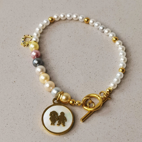 Pulsera mujer perlas tono champagne regalo