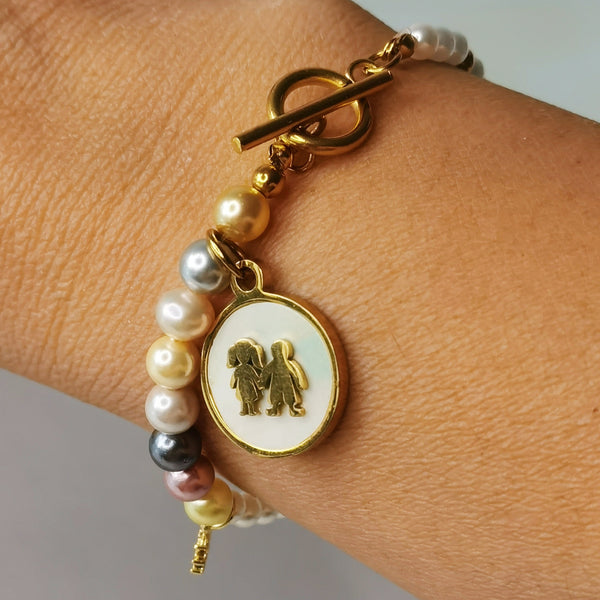 Pulsera mujer perlas tono champagne regalo
