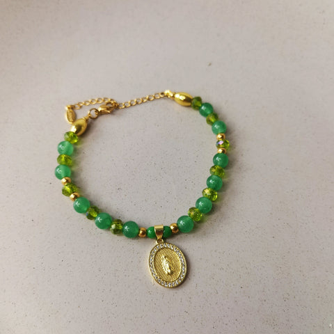 Pulsera piedra jade virgen regalo hecho a mano