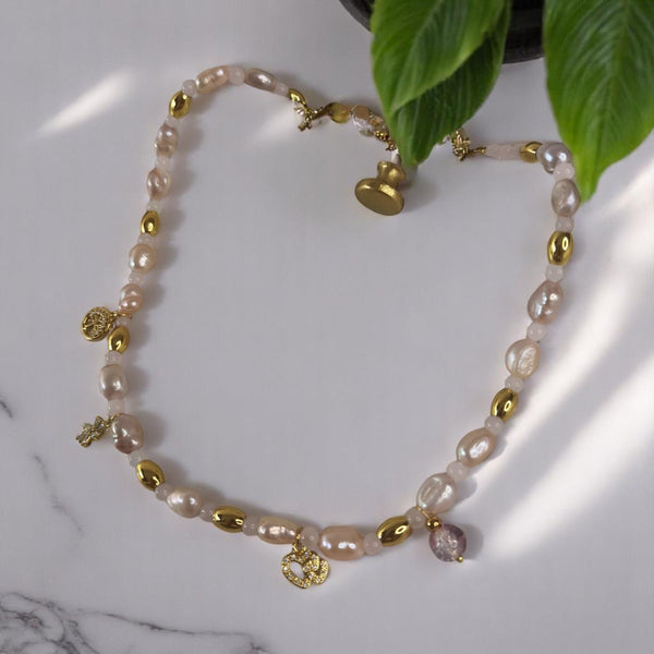 Collar de perlas naturales rose regalo moda mujer