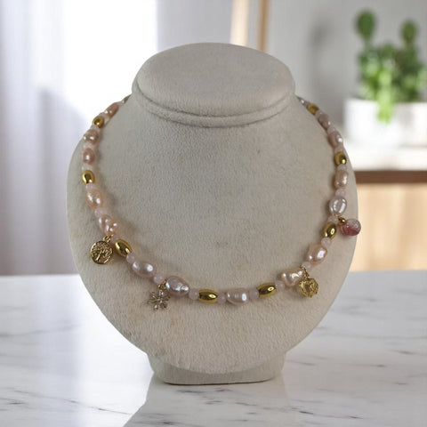 Collar de perlas naturales rose regalo moda mujer