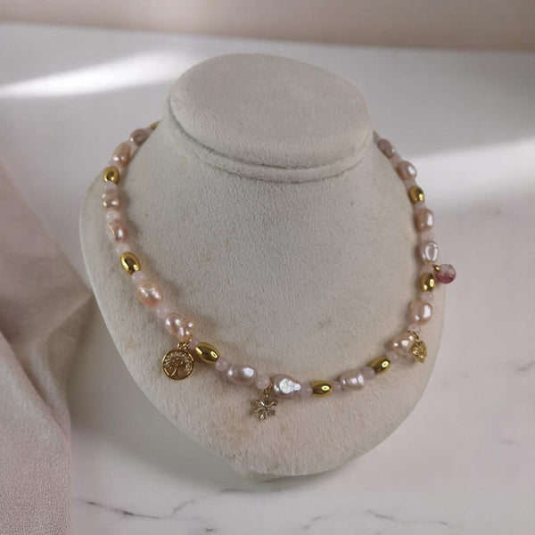 Collar de perlas naturales rose regalo moda mujer
