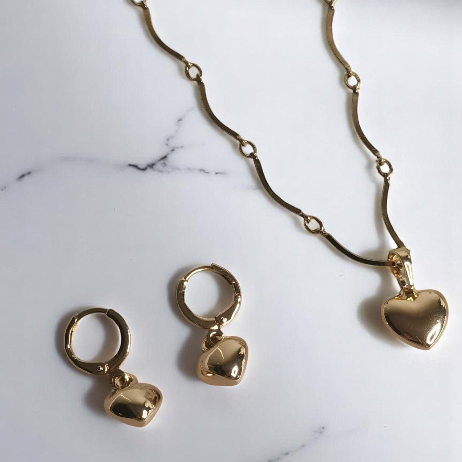 Collar y aretes corazon regalo moda mujer