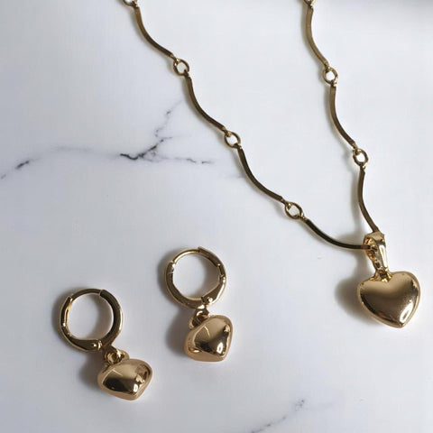 Collar y aretes corazon regalo moda mujer