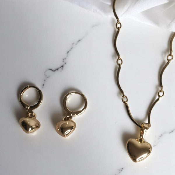 Collar y aretes corazon regalo moda mujer