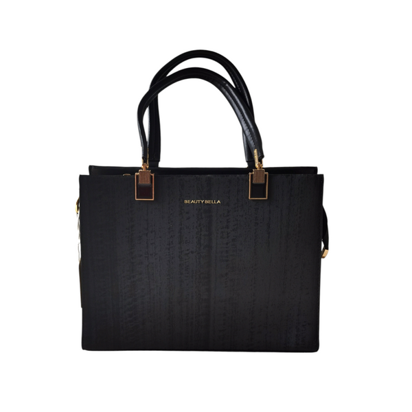 Cartera estructurada ZEFORA en color negro con detalles metálicos dorados y asas resistentes para mujer