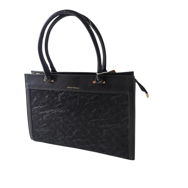 Cartera ZEFORA Firenze negra de gran tamaño con textura geométrica en relieve y asas largas para llevar al hombro