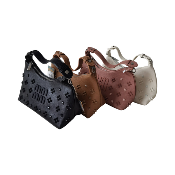 Carteras ZEFORA Bella pequeñas con silueta curva, detalles en relieve y asa superior en colores negro, camel, rosa y crema