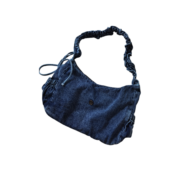 Cartera hobo ZEFORA de denim azul oscuro con asa larga fruncida y diseño casual moderno