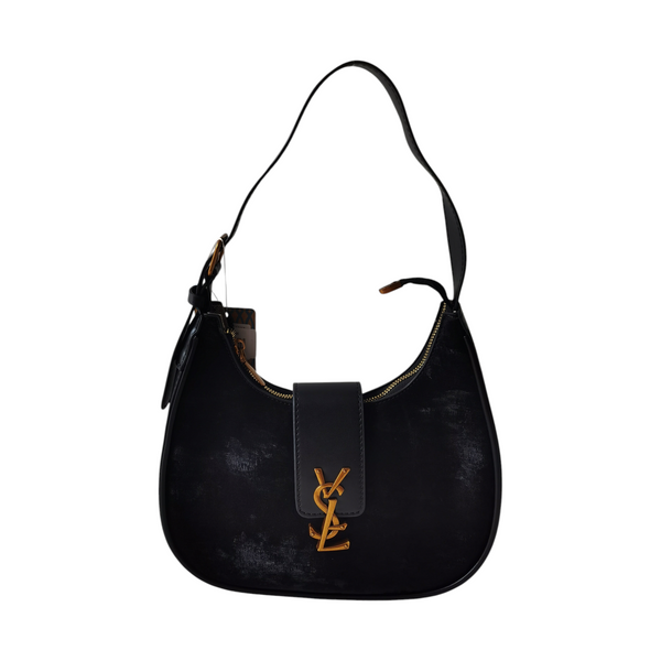 Cartera ZEFORA Alessia negra estilo hobo con silueta curva, acabado liso y detalle metálico dorado frontal
