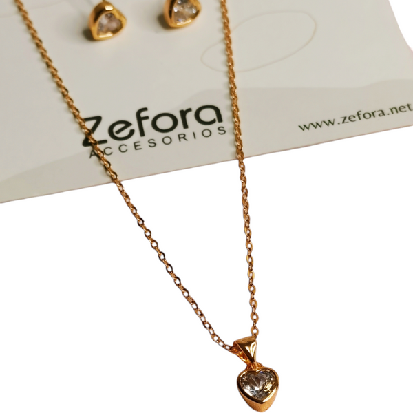 Collar y aretes brillo amor