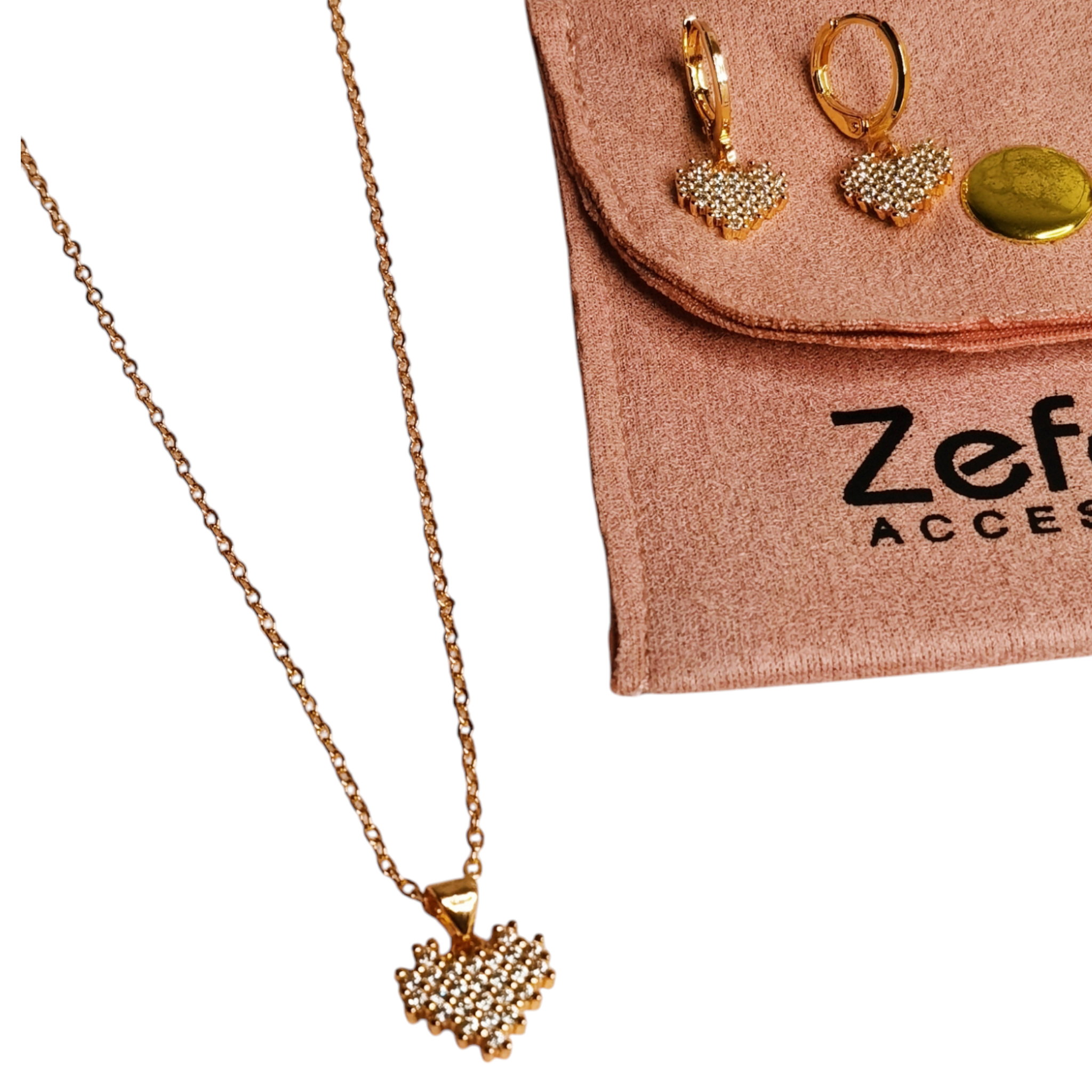Collar y aretes corazón