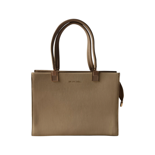 Cartera estructurada ZEFORA en color beige con asas firmes y detalles metálicos elegantes para mujer